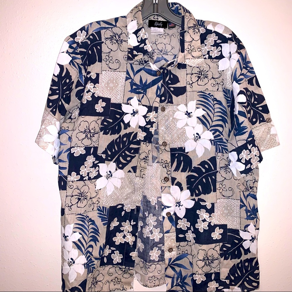 Tapestry Floral Print Large Button Down Shirt